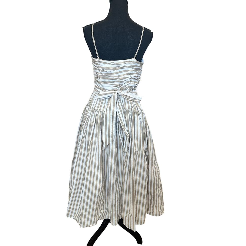 Toccin Brown Stripe Fit and Flare Midi Dress Size 12 Cotton Ruched Designer $475 - Picture 7 of 11